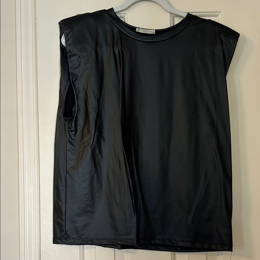 entro Black Faux Leather Shoulder Pad Tank